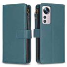 For Xiaomi 12 9 Card Slots Zipper Wallet Leather Flip Phone Case(Green) - 1