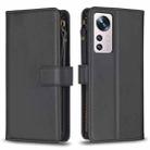 For Xiaomi 12 9 Card Slots Zipper Wallet Leather Flip Phone Case(Black) - 1