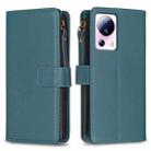 For Xiaomi 13 Lite 9 Card Slots Zipper Wallet Leather Flip Phone Case(Green) - 1