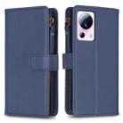 For Xiaomi 13 Lite 9 Card Slots Zipper Wallet Leather Flip Phone Case(Blue) - 1