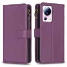 For Xiaomi 13 Lite 9 Card Slots Zipper Wallet Leather Flip Phone Case(Dark Purple) - 1