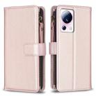 For Xiaomi 13 Lite 9 Card Slots Zipper Wallet Leather Flip Phone Case(Rose Gold) - 1