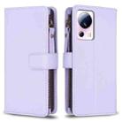 For Xiaomi 13 Lite 9 Card Slots Zipper Wallet Leather Flip Phone Case(Light Purple) - 1