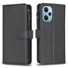 For Xiaomi Poco F5 5G 9 Card Slots Zipper Wallet Leather Flip Phone Case(Black) - 1