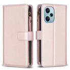 For Xiaomi Poco F5 5G 9 Card Slots Zipper Wallet Leather Flip Phone Case(Rose Gold) - 1