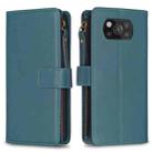 For Xiaomi Poco X3 9 Card Slots Zipper Wallet Leather Flip Phone Case(Green) - 1