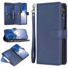 For Xiaomi Redmi 12 4G 9 Card Slots Zipper Wallet Leather Flip Phone Case(Blue) - 1