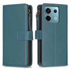 For Xiaomi Redmi Note 13 Pro 9 Card Slots Zipper Wallet Leather Flip Phone Case(Green) - 1