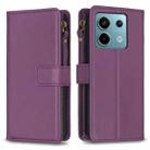 For Xiaomi Redmi Note 13 Pro 9 Card Slots Zipper Wallet Leather Flip Phone Case(Dark Purple) - 1