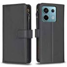 For Xiaomi Redmi Note 13 Pro 5G 9 Card Slots Zipper Wallet Leather Flip Phone Case(Black) - 1