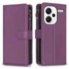 For Xiaomi Redmi Note 13 Pro+ 5G 9 Card Slots Zipper Wallet Leather Flip Phone Case(Dark Purple) - 1