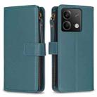 For Xiaomi Redmi Note 13 9 Card Slots Zipper Wallet Leather Flip Phone Case(Green) - 1