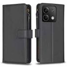 For Xiaomi Redmi Note 13 9 Card Slots Zipper Wallet Leather Flip Phone Case(Black) - 1