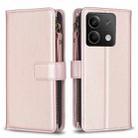 For Xiaomi Redmi Note 13 9 Card Slots Zipper Wallet Leather Flip Phone Case(Rose Gold) - 1