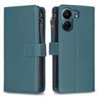 For Xiaomi Redmi 13C 9 Card Slots Zipper Wallet Leather Flip Phone Case(Green) - 1