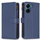 For Xiaomi Redmi 13C 9 Card Slots Zipper Wallet Leather Flip Phone Case(Blue) - 1