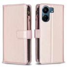 For Xiaomi Redmi 13C 9 Card Slots Zipper Wallet Leather Flip Phone Case(Rose Gold) - 1