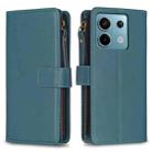 For Xiaomi Redmi Note 13 Pro 4G Global 9 Card Slots Zipper Wallet Leather Flip Phone Case(Green) - 1