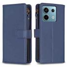 For Xiaomi Redmi Note 13 Pro 4G Global 9 Card Slots Zipper Wallet Leather Flip Phone Case(Blue) - 1