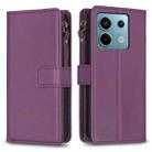 For Xiaomi Redmi Note 13 Pro 4G Global 9 Card Slots Zipper Wallet Leather Flip Phone Case(Dark Purple) - 1