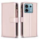 For Xiaomi Redmi Note 13 Pro 4G Global 9 Card Slots Zipper Wallet Leather Flip Phone Case(Rose Gold) - 1