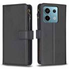 For Xiaomi Poco M6 Pro 4G 9 Card Slots Zipper Wallet Leather Flip Phone Case(Black) - 1