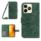 For Realme C53 Skin Feel Sun Flower Embossed Flip Leather Phone Case with Lanyard(Green) - 1