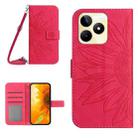 For Realme C53 Skin Feel Sun Flower Embossed Flip Leather Phone Case with Lanyard(Rose Red) - 1