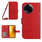 For Realme 11 5G Global Skin Feel Sun Flower Embossed Flip Leather Phone Case with Lanyard(Red) - 1