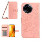 For Realme 11 5G Global Skin Feel Sun Flower Embossed Flip Leather Phone Case with Lanyard(Pink) - 1