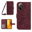 For Realme C67 4G Skin Feel Sun Flower Embossed Flip Leather Phone Case with Lanyard(Wine Red) - 1