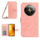 For Realme 12+ Global Skin Feel Sun Flower Embossed Flip Leather Phone Case with Lanyard(Pink) - 1