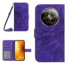 For Realme 12 Pro/12 Pro+ Global Skin Feel Sun Flower Embossed Flip Leather Phone Case with Lanyard(Dark Purple) - 1