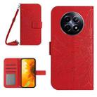 For Realme 12 5G Global Skin Feel Sun Flower Embossed Flip Leather Phone Case with Lanyard(Red) - 1