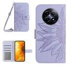 For Realme 12 5G Global Skin Feel Sun Flower Embossed Flip Leather Phone Case with Lanyard(Purple) - 1