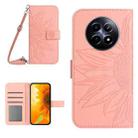 For Realme 12 5G Global Skin Feel Sun Flower Embossed Flip Leather Phone Case with Lanyard(Pink) - 1