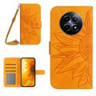 For Realme 12 5G Global Skin Feel Sun Flower Embossed Flip Leather Phone Case with Lanyard(Yellow) - 1