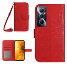 For Realme C65 4G Skin Feel Sun Flower Embossed Flip Leather Phone Case with Lanyard(Red) - 1