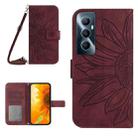 For Realme C65 4G Skin Feel Sun Flower Embossed Flip Leather Phone Case with Lanyard(Wine Red) - 1