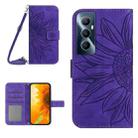 For Realme C65 4G Skin Feel Sun Flower Embossed Flip Leather Phone Case with Lanyard(Dark Purple) - 1