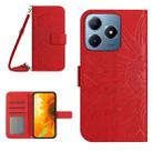 For Realme C63 4G Global/ C61 Skin Feel Sun Flower Embossed Flip Leather Phone Case with Lanyard(Red) - 1