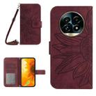 For Realme 13 Pro 5G / 13 Pro+ 5G Skin Feel Sun Flower Embossed Flip Leather Phone Case with Lanyard(Wine Red) - 1