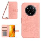 For Realme 14 Pro+ 5G Skin Feel Sun Flower Embossed Flip Leather Phone Case with Lanyard(Pink) - 1