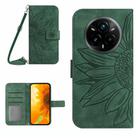 For Realme 14 Pro+ 5G Skin Feel Sun Flower Embossed Flip Leather Phone Case with Lanyard(Green) - 1