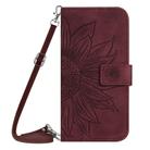 For Realme 13+ 5G Global Skin Feel Sun Flower Embossed Flip Leather Phone Case with Lanyard(Wine Red) - 2