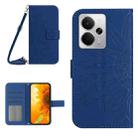 For Realme 14 5G Global / P3 5G Global Skin Feel Sun Flower Embossed Flip Leather Phone Case with Lanyard(Dark Blue) - 1