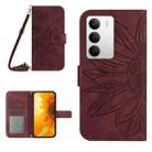 For Realme C75 5G Skin Feel Sun Flower Embossed Flip Leather Phone Case with Lanyard(Wine Red) - 1
