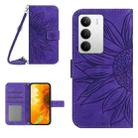 For Realme C75 5G Skin Feel Sun Flower Embossed Flip Leather Phone Case with Lanyard(Dark Purple) - 1