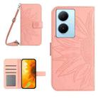 For vivo Y78+ Skin Feel Sun Flower Embossed Flip Leather Phone Case with Lanyard(Pink) - 1