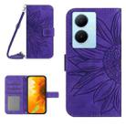 For vivo Y78+ Skin Feel Sun Flower Embossed Flip Leather Phone Case with Lanyard(Dark Purple) - 1